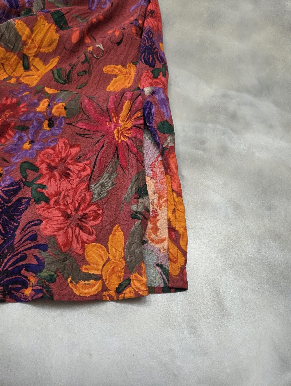 Jams World Redish Floral Scoop Neck Maxi Dress with Orange/Purple Blooms Size L - Picture 7 of 9